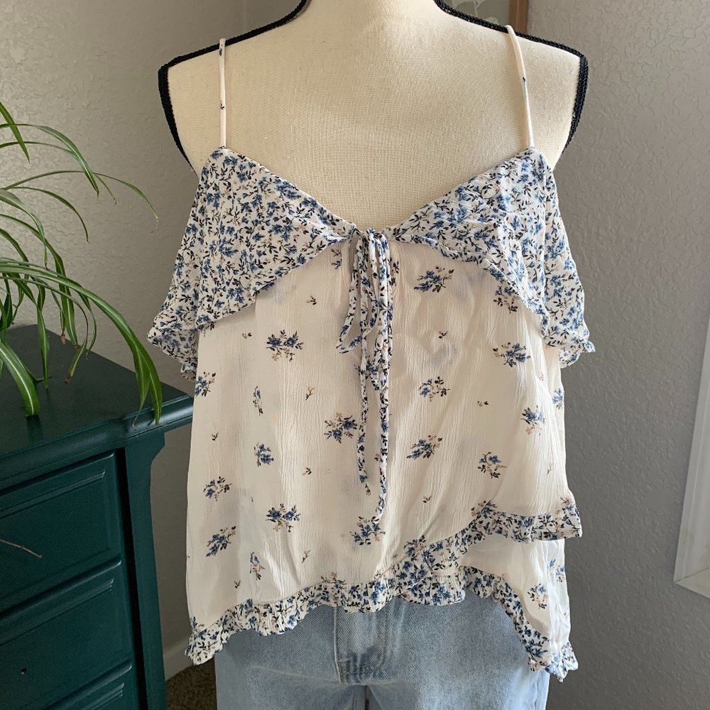 American Eagle Ruffled Tie Front Spaghetti Strap Tank Top